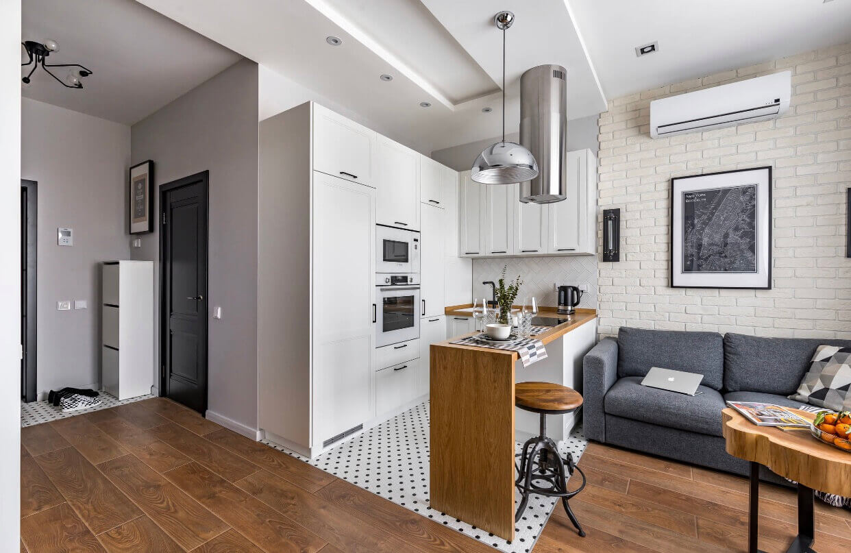 Современный дизайн квартиры-студии 24 кв м Оригинальные стилистические решения для интерьера, зонирование пространства и выбор мебели Совмещаем функциональность и уют