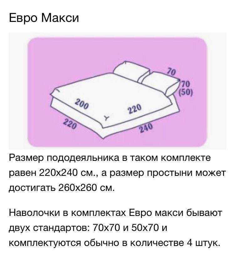 Размеры постельного белья: таблица габаритов для одно-, полутора, двуспального комплектов и евро